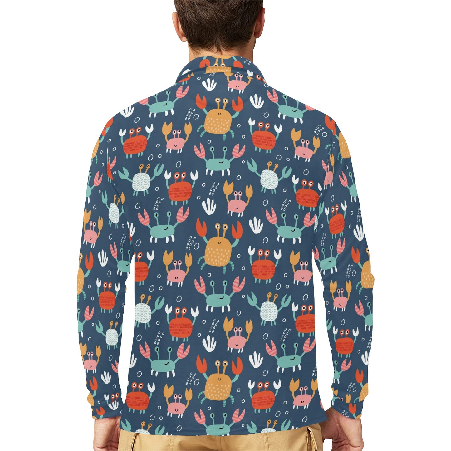 Crab Pattern Print Design 05 Long Sleeve Polo Shirt For Men's