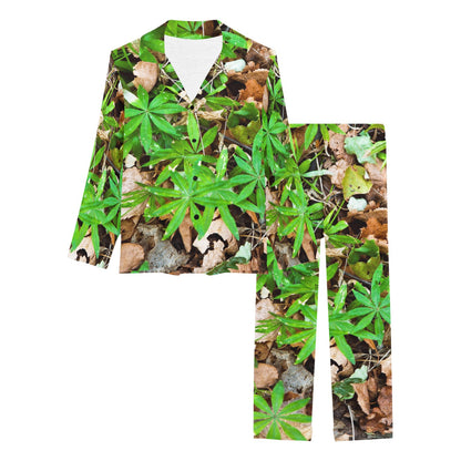 Camouflage Realistic Tree Fresh Print Women's Long Pajama Set