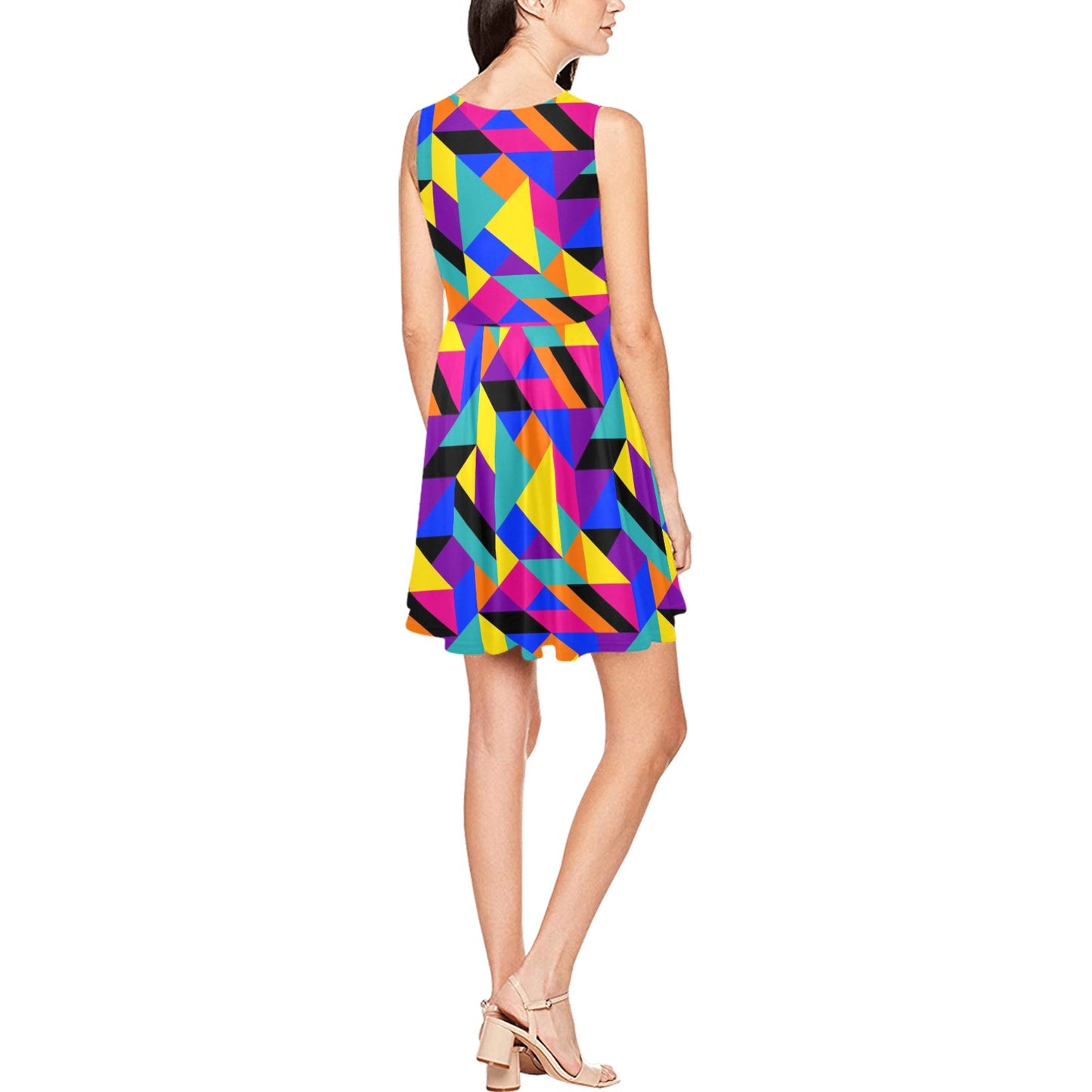 90s Colorful Pattern Print Design 1 Sleeveless Dress