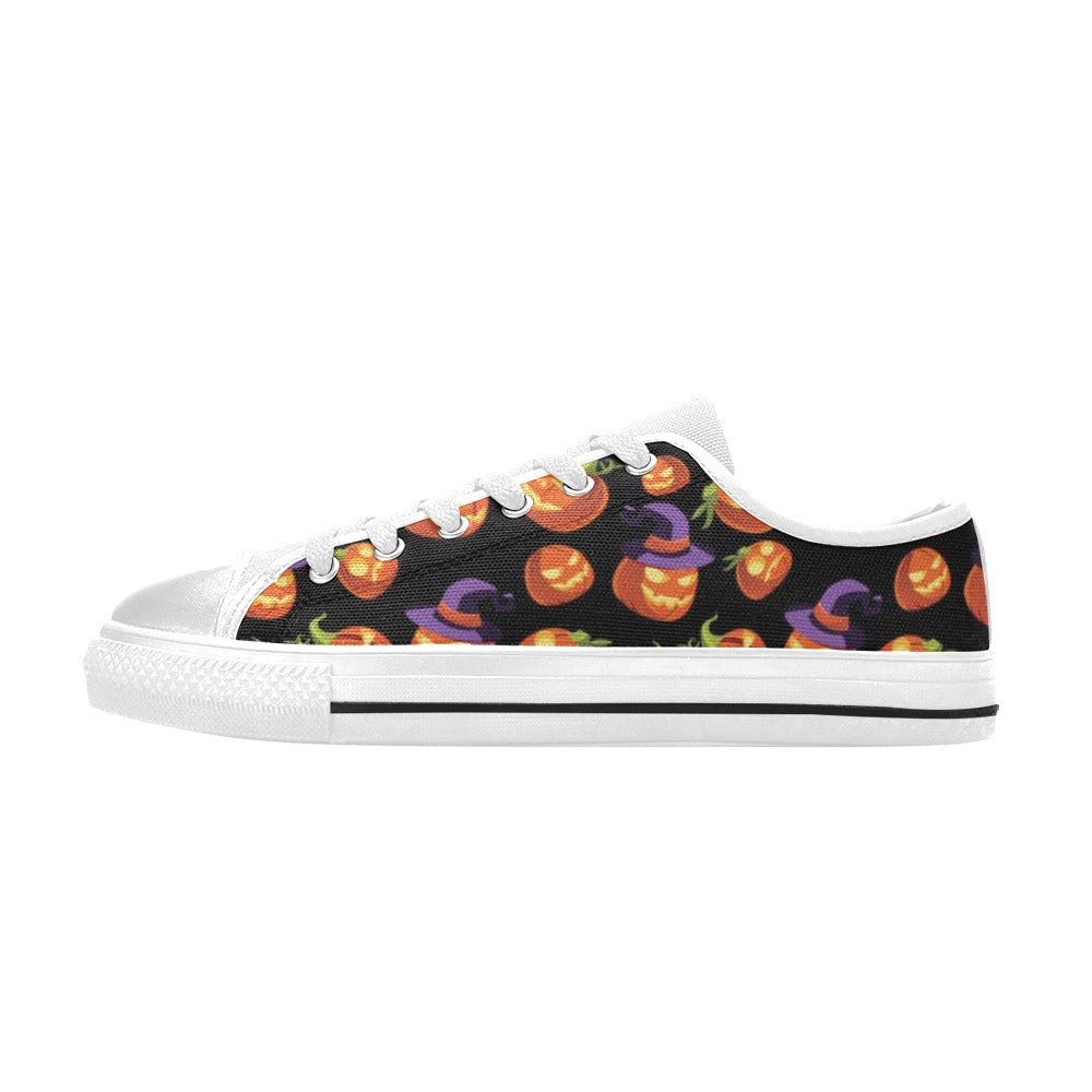 Witch Pumpkin Halloween Print LKS302 Women's White Low Top Shoes
