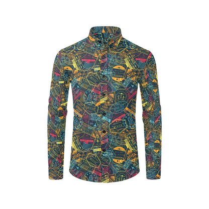 Travel Stamp Colorful Print Design LKS304 Men's Long Sleeve Dress Shirt