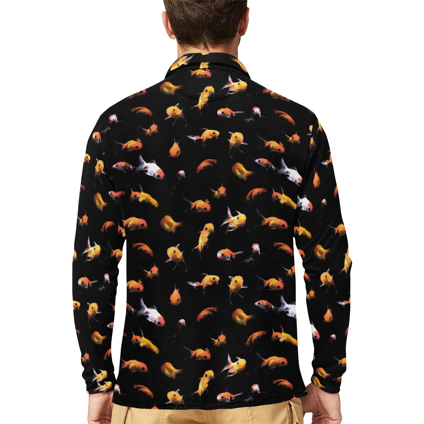Goldfish Print Design LKS402 Long Sleeve Polo Shirt For Men's