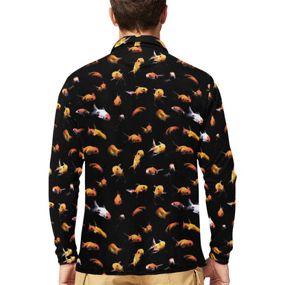 Goldfish Print Design LKS402 Long Sleeve Polo Shirt For Men's