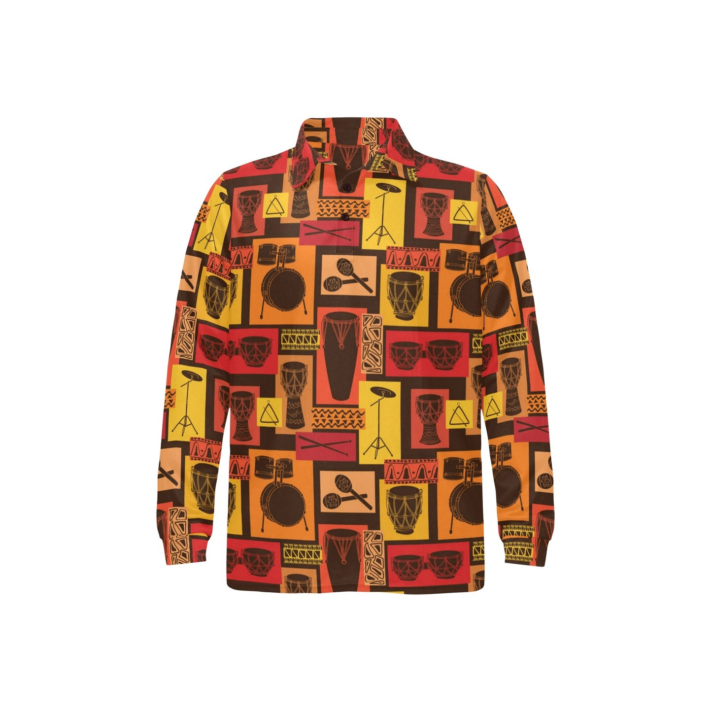 Percussion Pattern Print Design 02 Long Sleeve Polo Shirt For Men's