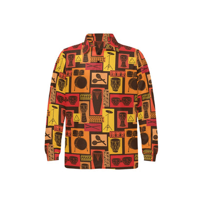 Percussion Pattern Print Design 02 Long Sleeve Polo Shirt For Men's