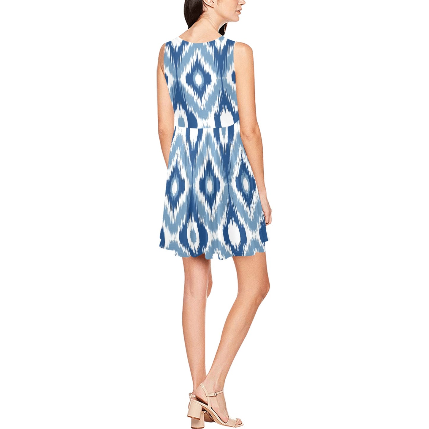 Ikat Pattern Print Design 03 Sleeveless Dress