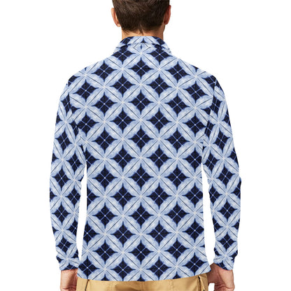 Tie Dye Print Design LKS308 Long Sleeve Polo Shirt For Men's