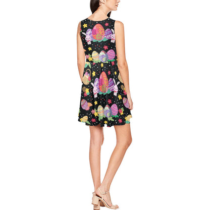 Easter Eggs Pattern Print Design RB06 Sleeveless Dress