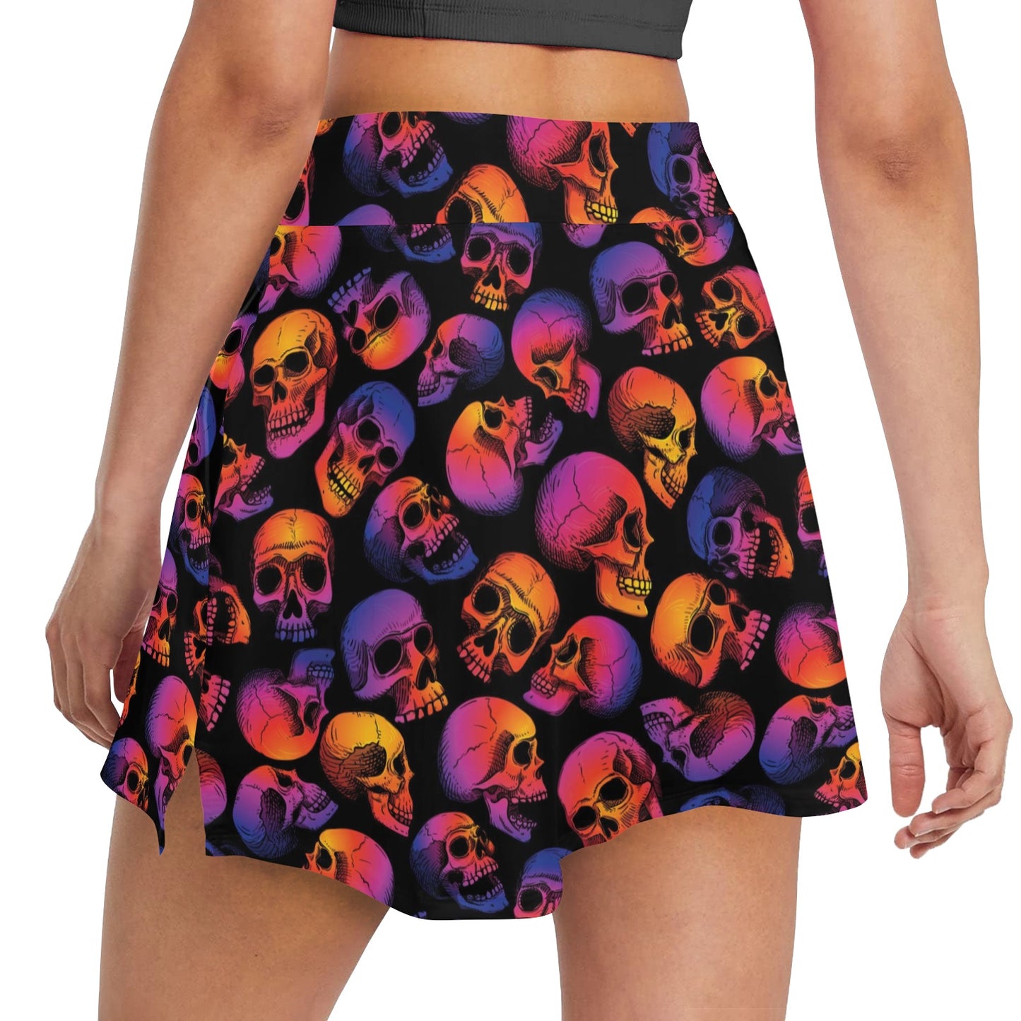 Skull Multicolor Print Design LKS3011 17" Golf & Pickleball Skort with Pockets