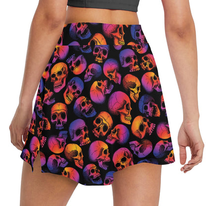 Skull Multicolor Print Design LKS3011 17" Golf & Pickleball Skort with Pockets