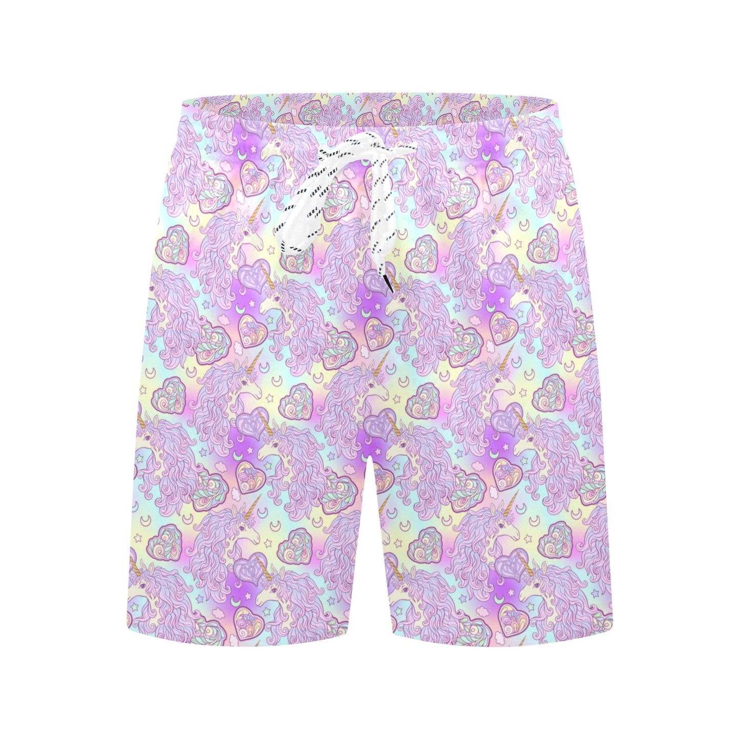 Unicorn Rainbow Star Heart Print Men's Swim Trunks Beach Shorts