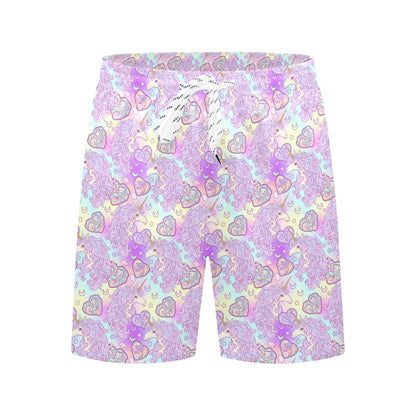 Unicorn Rainbow Star Heart Print Men's Swim Trunks Beach Shorts