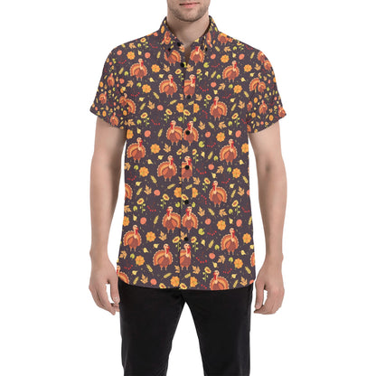 Thanksgiving Print Design LKS305 Men Short Sleeve Button Up Shirt