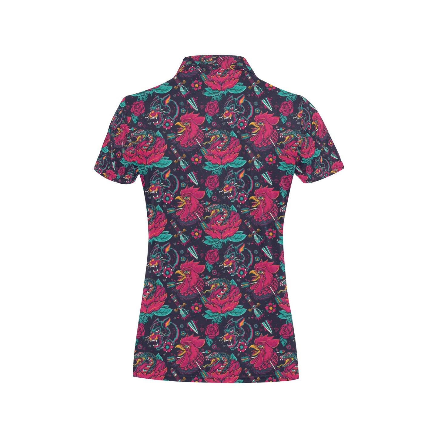 Old School Tattoo Print Women's Polo Shirt