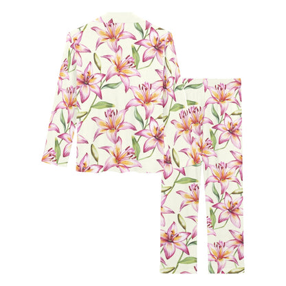 Lily Pattern Print Design LY011 Women's Long Pajama Set