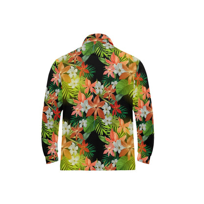 Amaryllis Pattern Print Design AL07 Long Sleeve Polo Shirt For Men's