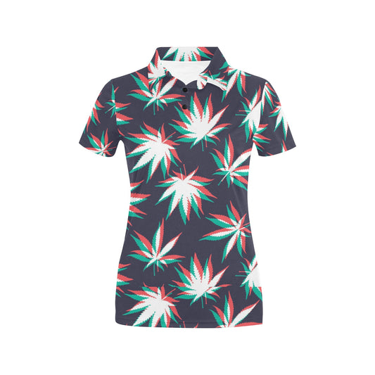Pot Leaf Pattern Print Design A01 Women's Polo Shirt