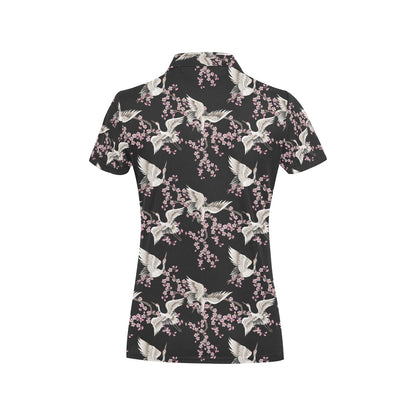 Crane Pattern Print Design 01 Women's Polo Shirt