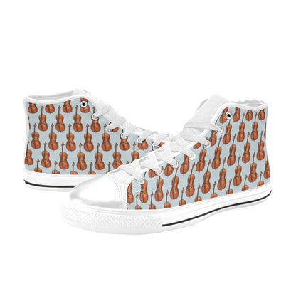 Violin Print Design LKS406 Men's High Top Canvas Shoes
