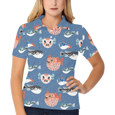 Fugu Pattern Print Design 02 Women's Polo Shirt