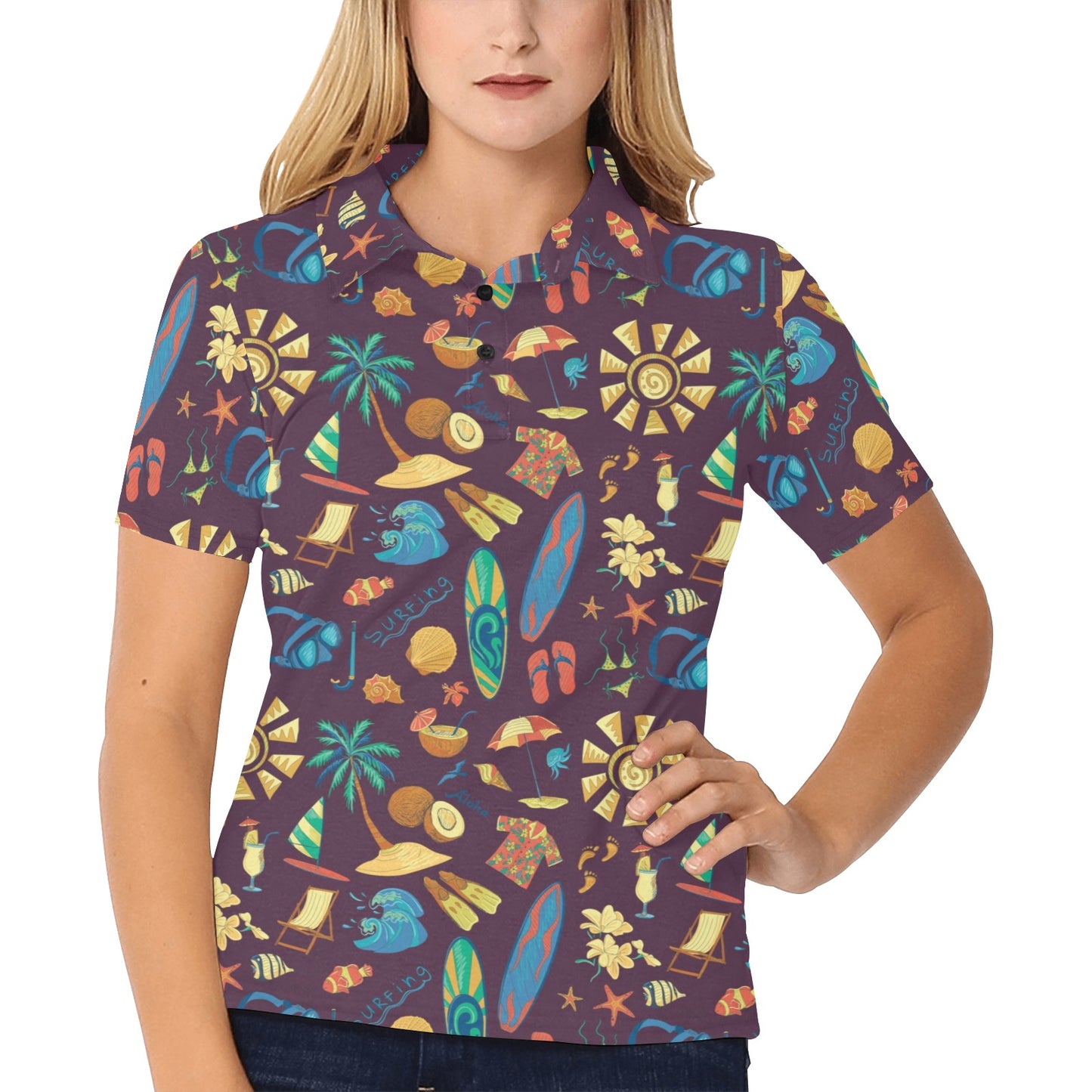 Aloha Hawaii Pattern Print Design 01 Women's Polo Shirt