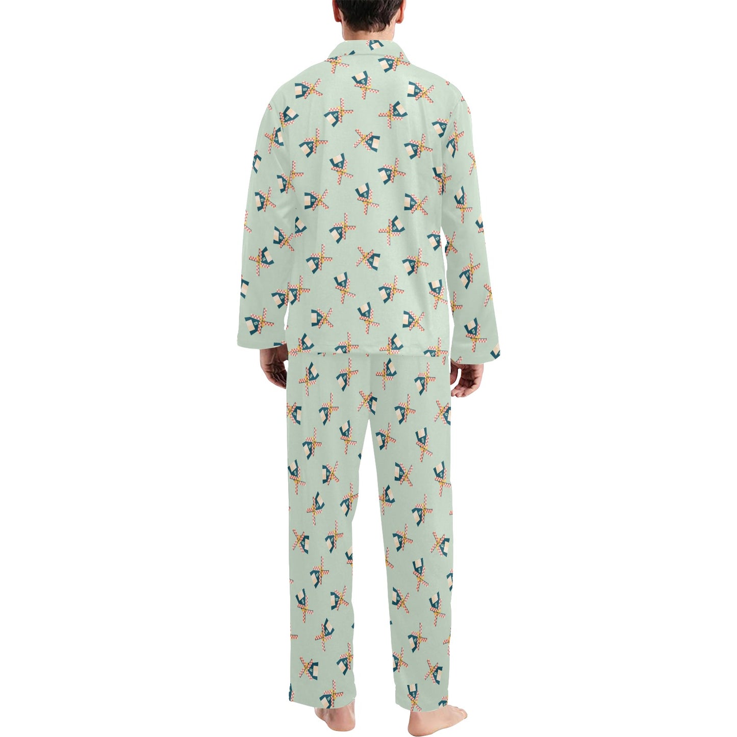 Windmill Pattern Print Design 02 Men's Long Pajama Set