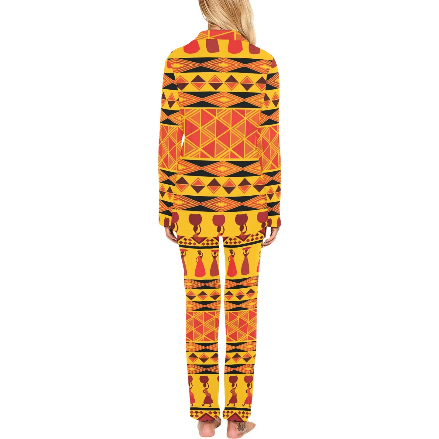 African Pattern Print Design 01 Women's Long Pajama Set