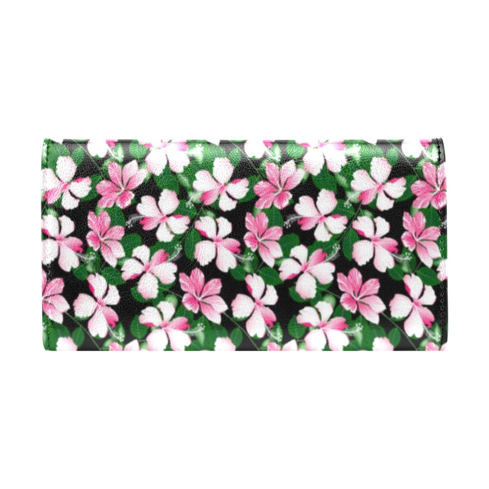 Hibiscus Pink Flower Hawaiian Print Women's Trifold Wallet