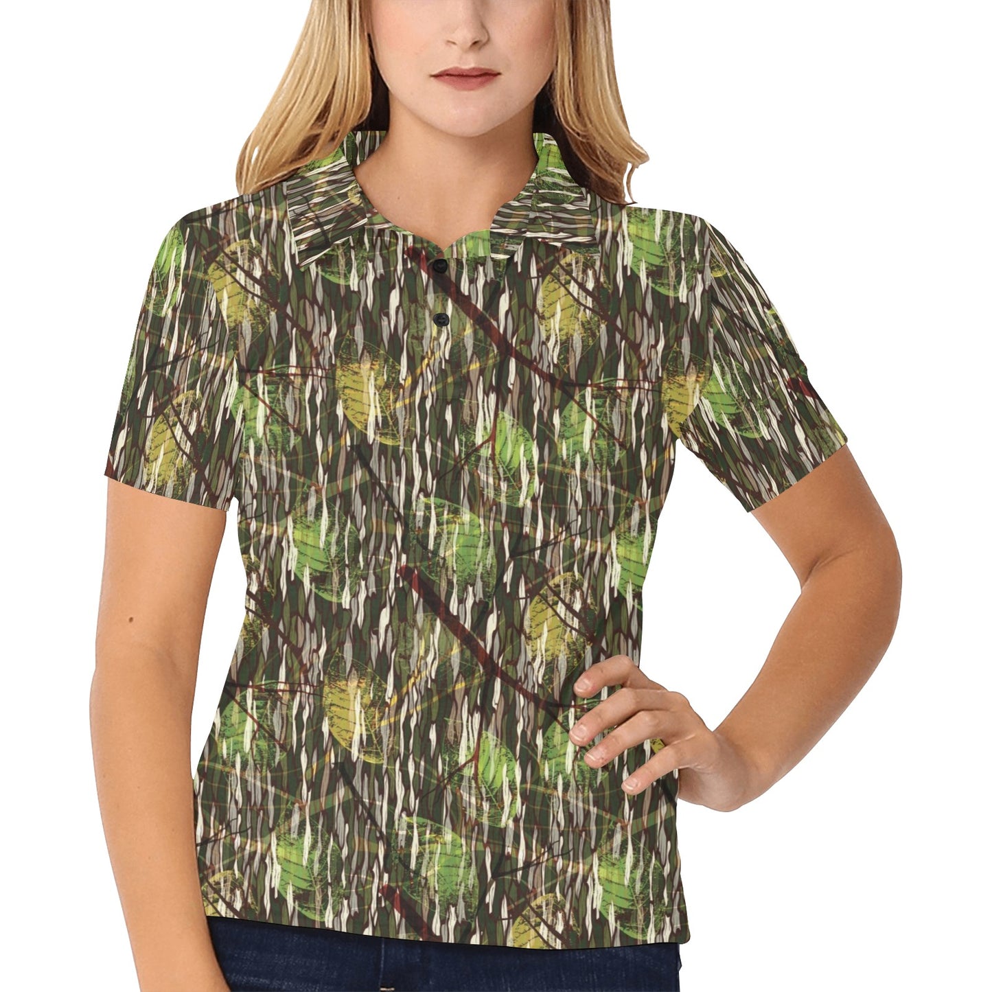 Camouflage Realtree Pattern Print Design 02 Women's Polo Shirt