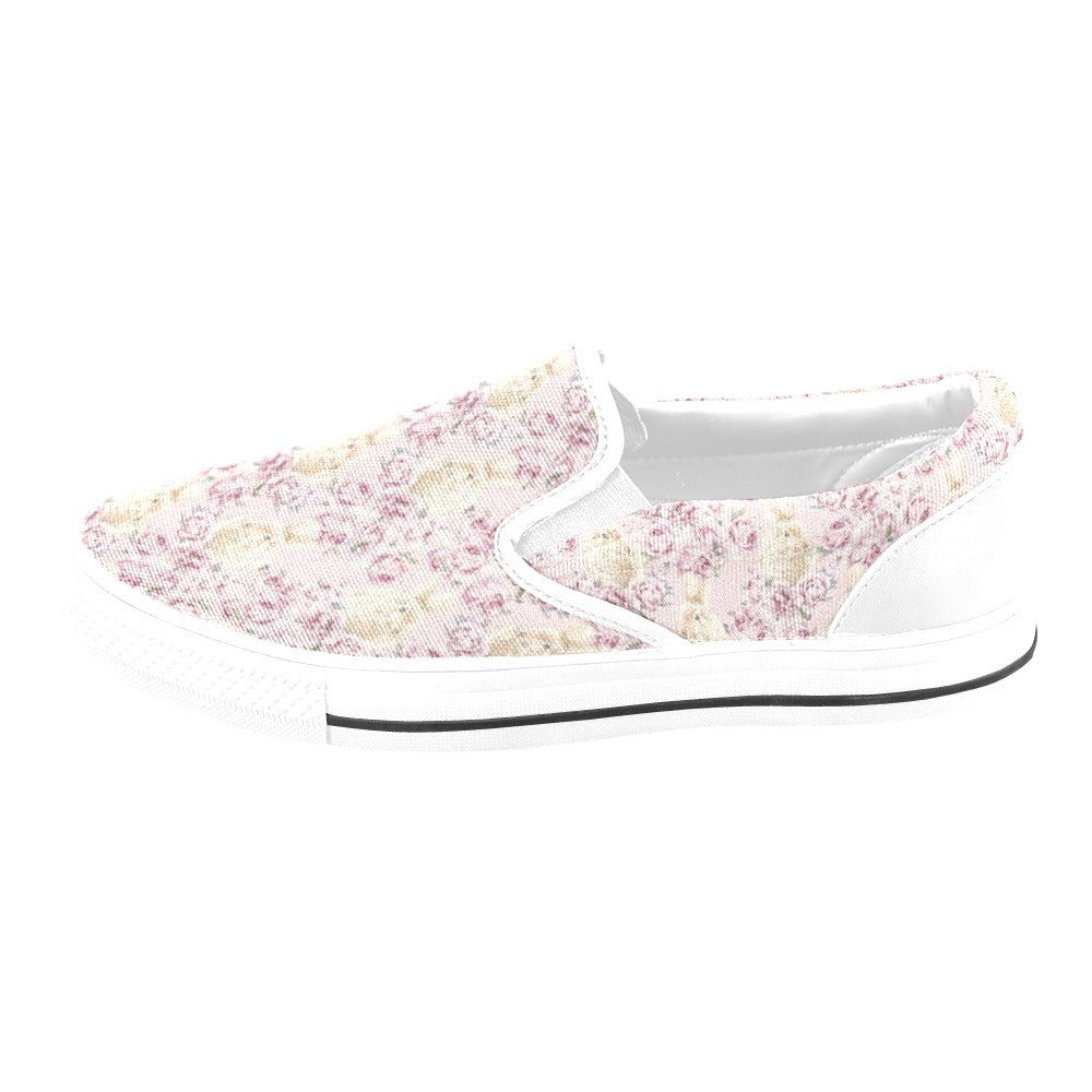 Rabbit Print Design LKS403 White Slip Ons Canvas Women's Shoes