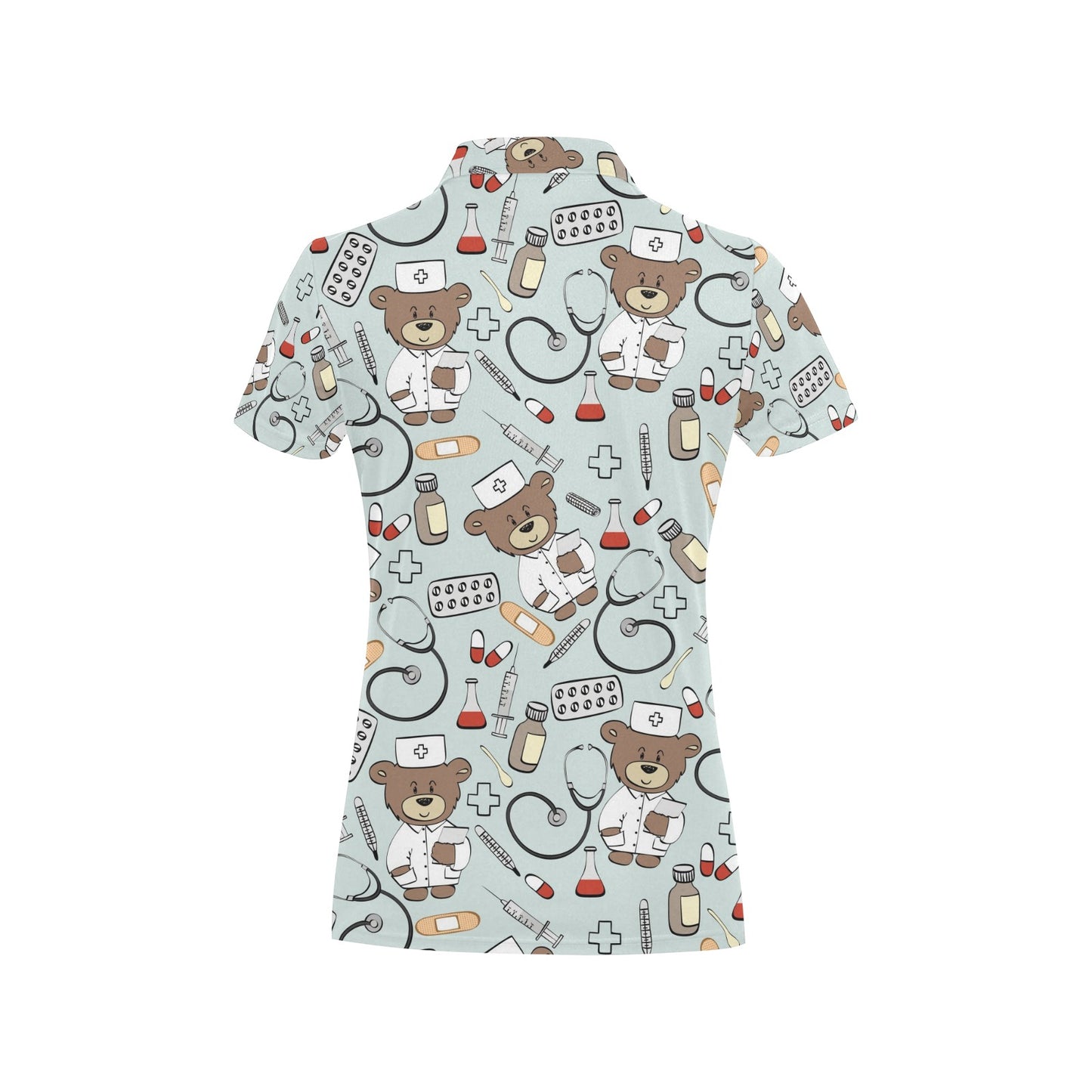 Nurse Bear Pattern Print Design A01 Women's Polo Shirt