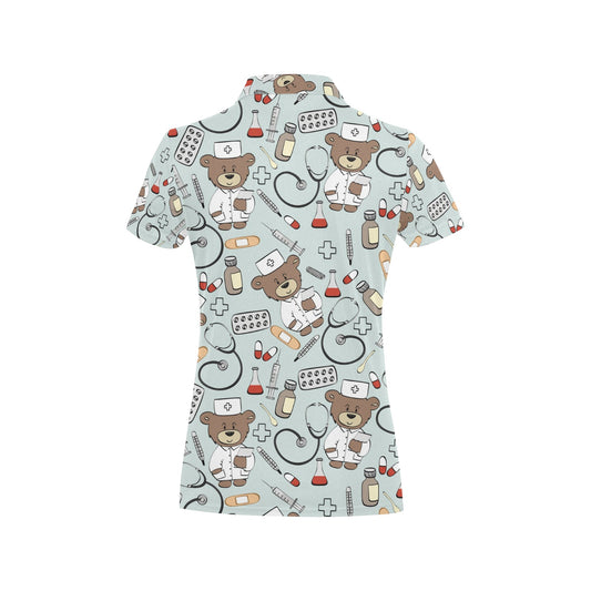 Nurse Bear Pattern Print Design A01 Women's Polo Shirt