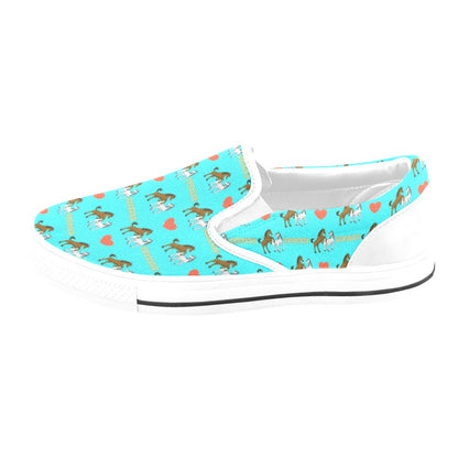 Horse Couple Love Print Design LKS309 White Slip Ons Canvas Women's Shoes