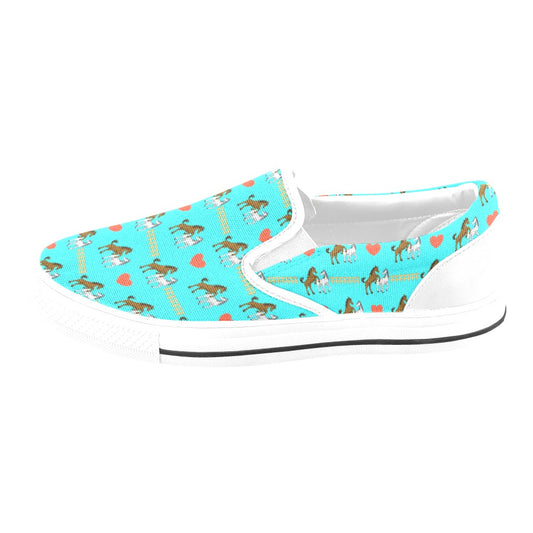 Horse Couple Love Print Design LKS309 White Slip Ons Canvas Women's Shoes