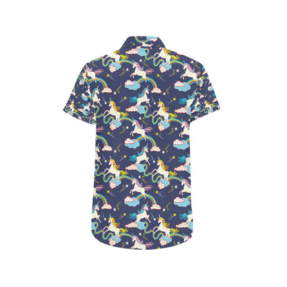 Unicorn Print Design LKS304 Men Short Sleeve Button Up Shirt