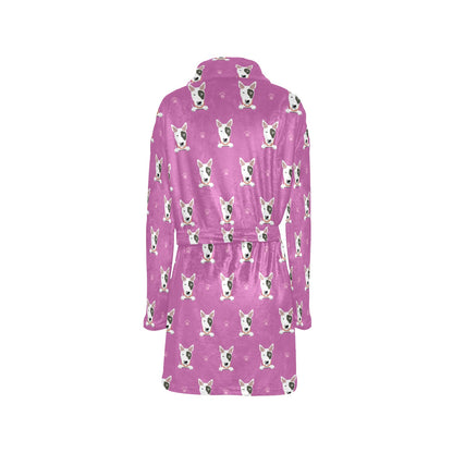 Bull Terrier Happy Print Pattern Women's Fleece Robe