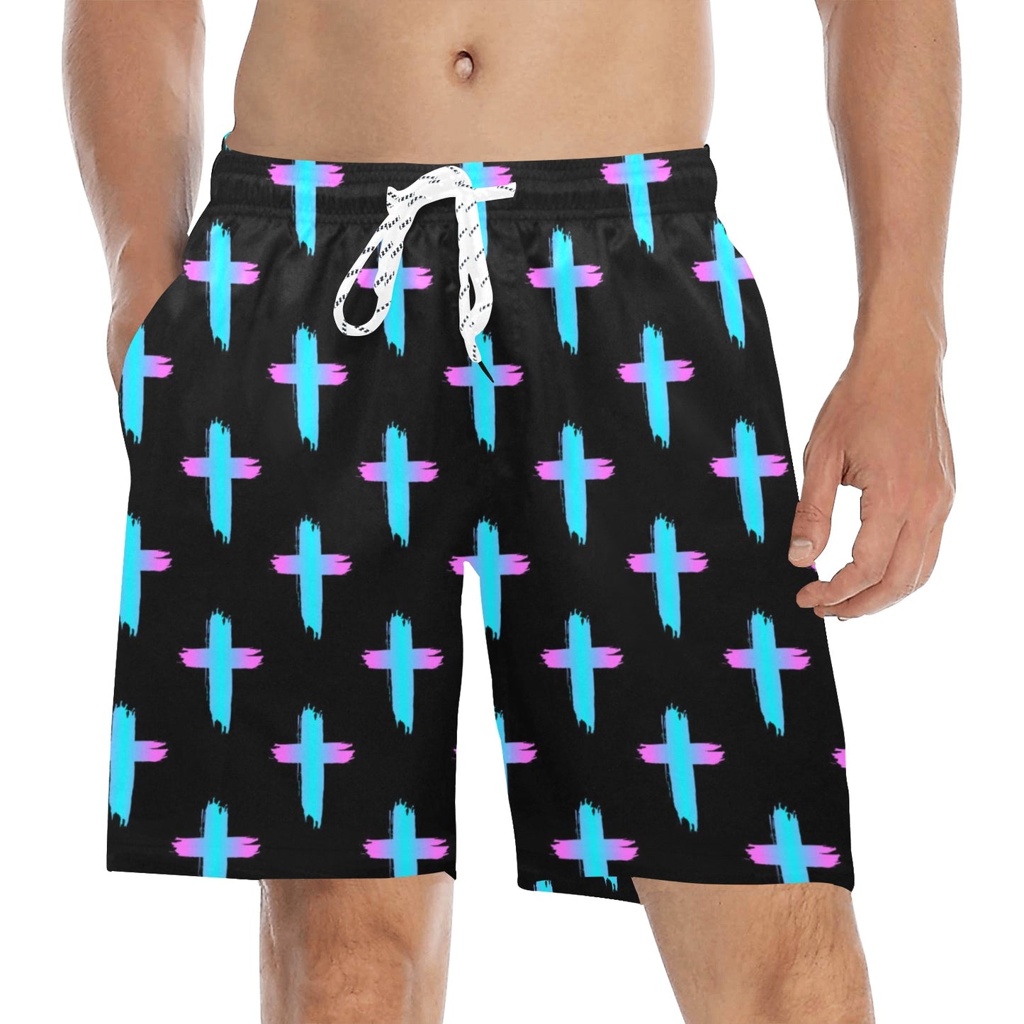 Christian Cross neon Pattern Men's Swim Trunks Beach Shorts