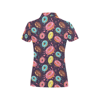Donut Pattern Print Design DN03 Women's Polo Shirt