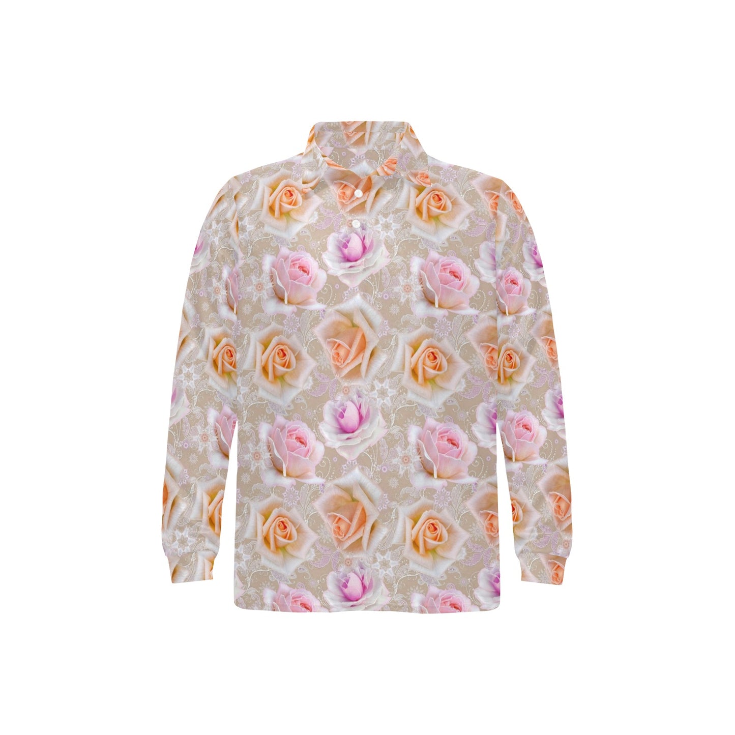 Rose Pattern Print Design RO011 Long Sleeve Polo Shirt For Men's