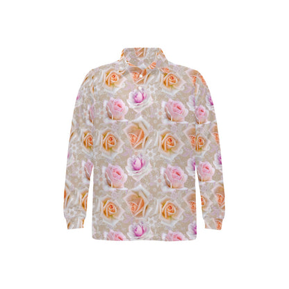 Rose Pattern Print Design RO011 Long Sleeve Polo Shirt For Men's
