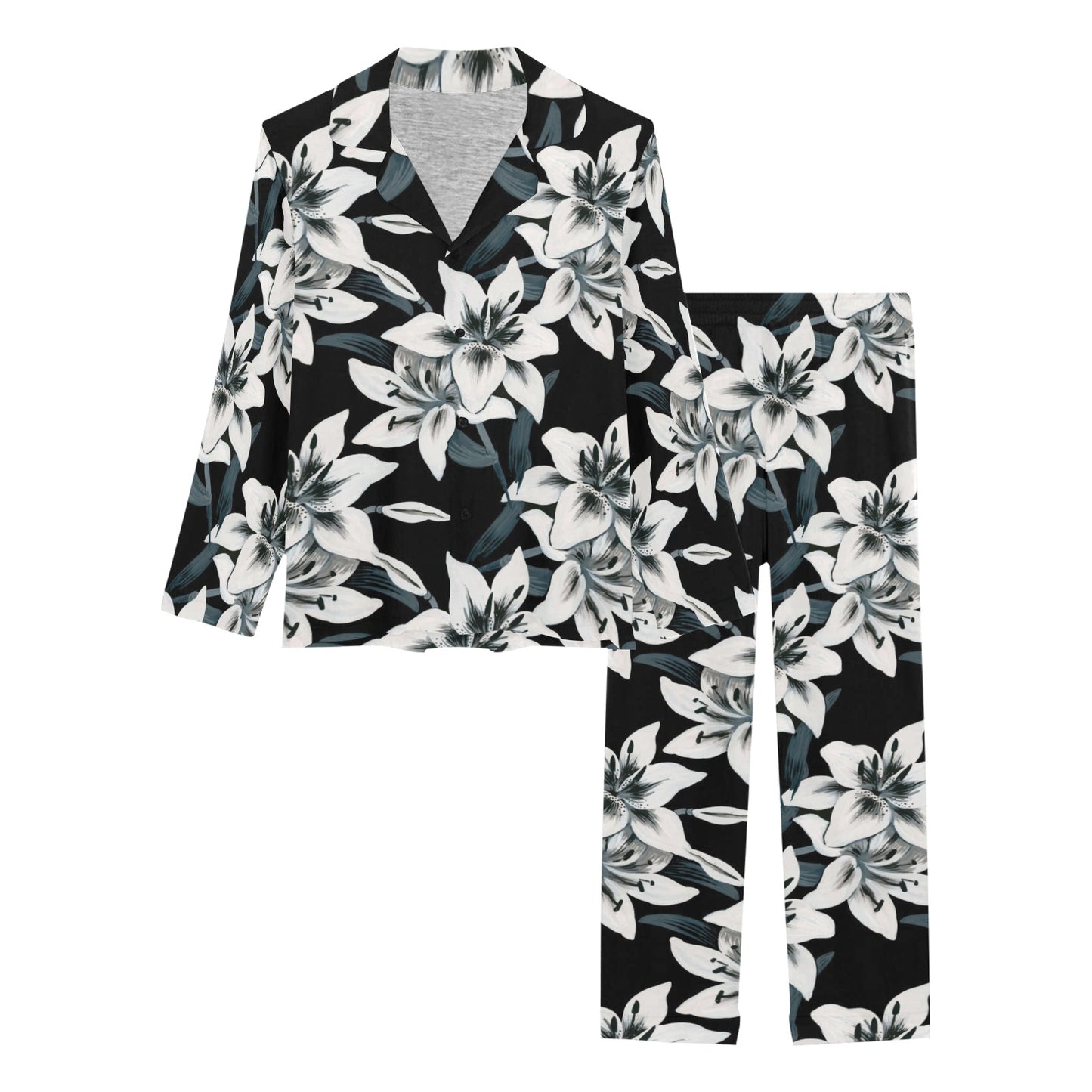 Lily Pattern Print Design 03 Women's Long Pajama Set