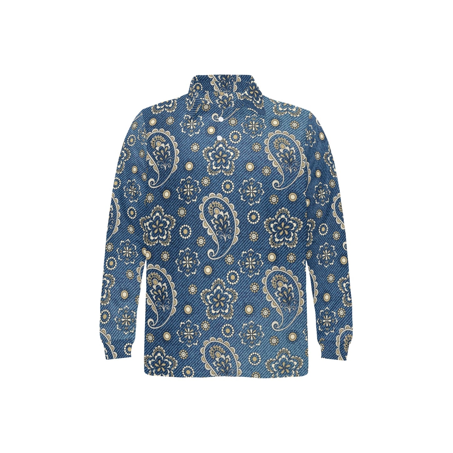 Jean Paisley Pattern Print Design 01 Long Sleeve Polo Shirt For Men's