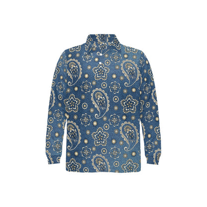 Jean Paisley Pattern Print Design 01 Long Sleeve Polo Shirt For Men's