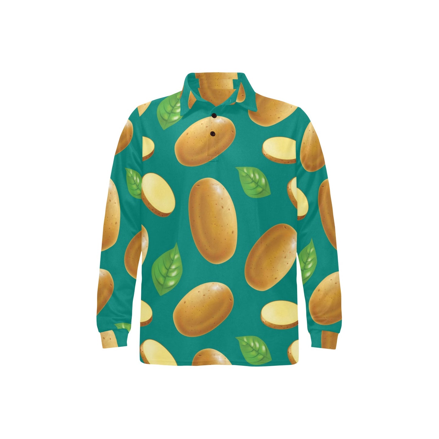 Potato Pattern Print Design A04 Long Sleeve Polo Shirt For Men's