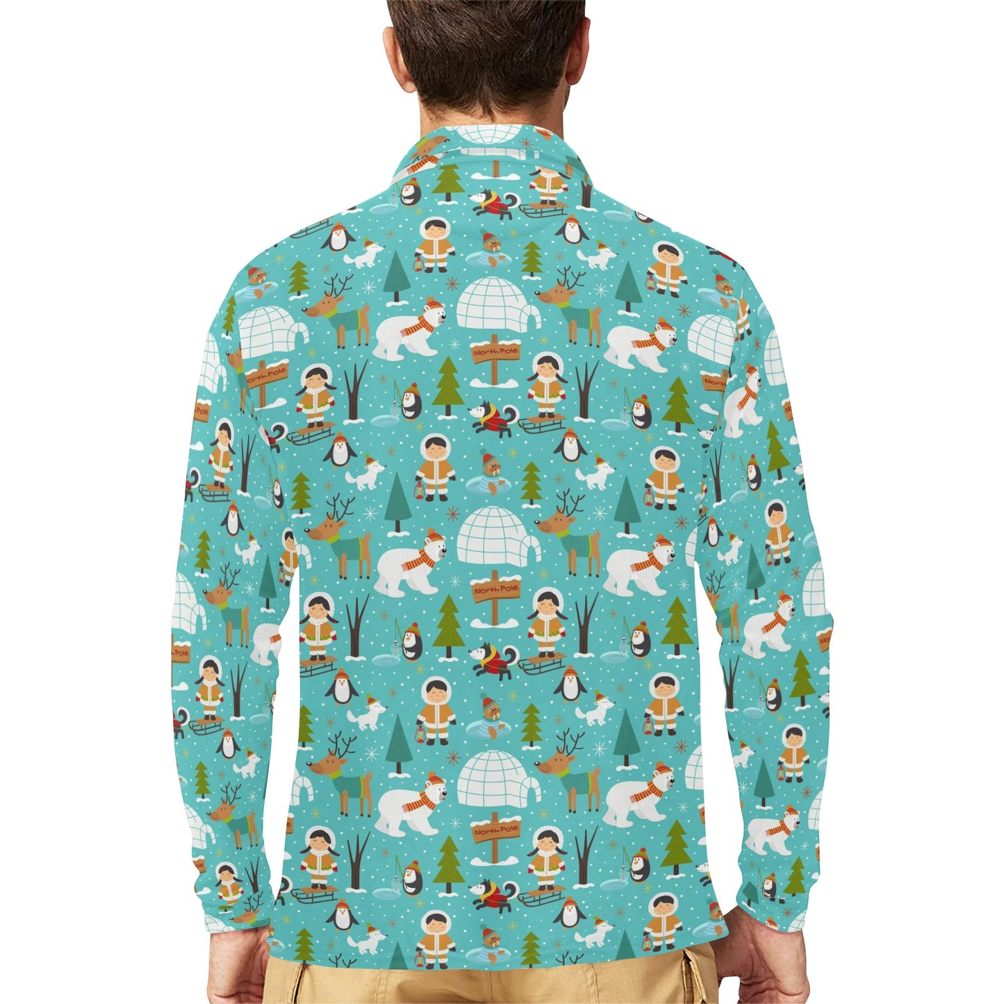 Eskimo Pattern Print Design 01 Long Sleeve Polo Shirt For Men's