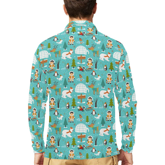 Eskimo Pattern Print Design 01 Long Sleeve Polo Shirt For Men's