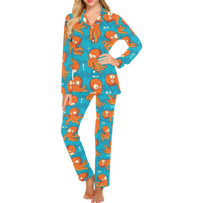 Octopus Pattern Print Design A02 Women's Long Pajama Set