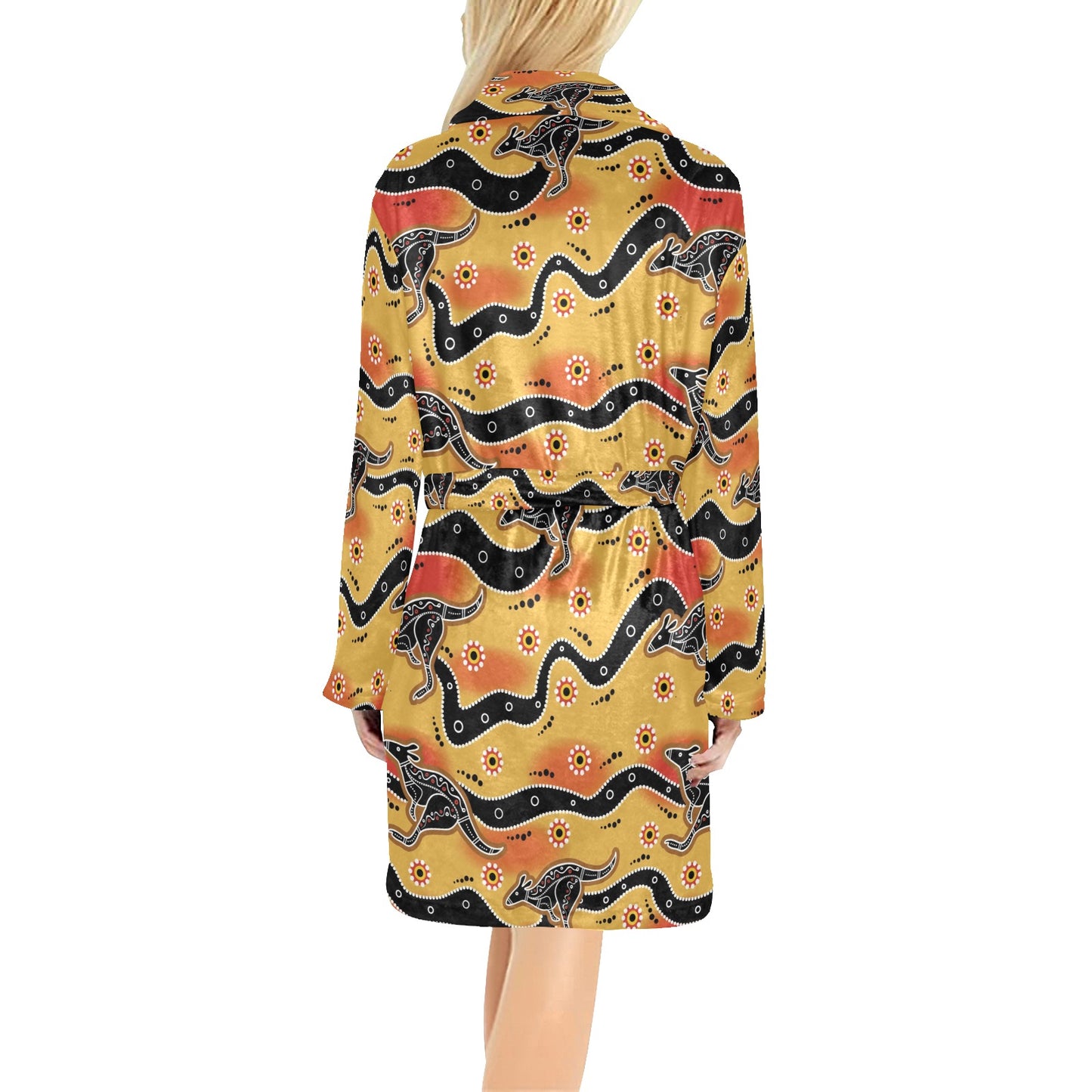 Kangaroos Aboriginal Pattern Print Design 06 Women's Fleece Robe
