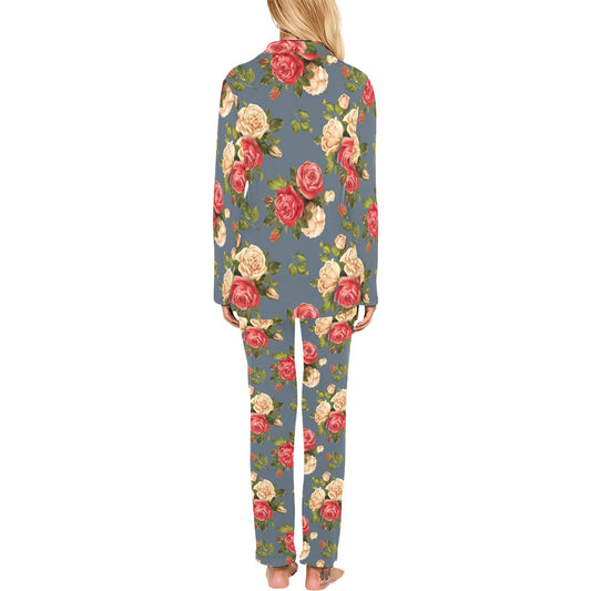 Rose Pattern Print Design RO017 Women's Long Pajama Set