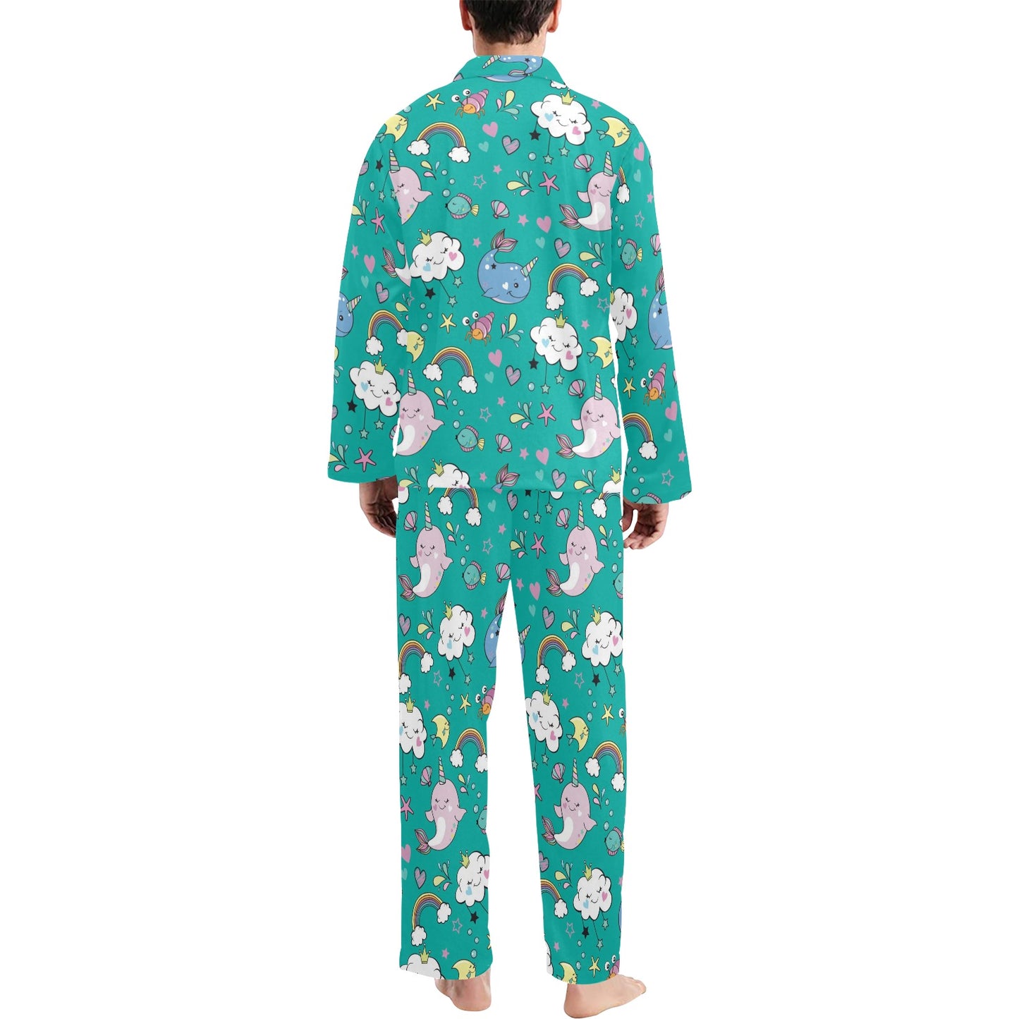 Narwhal Pattern Print Design 04 Men's Long Pajama Set